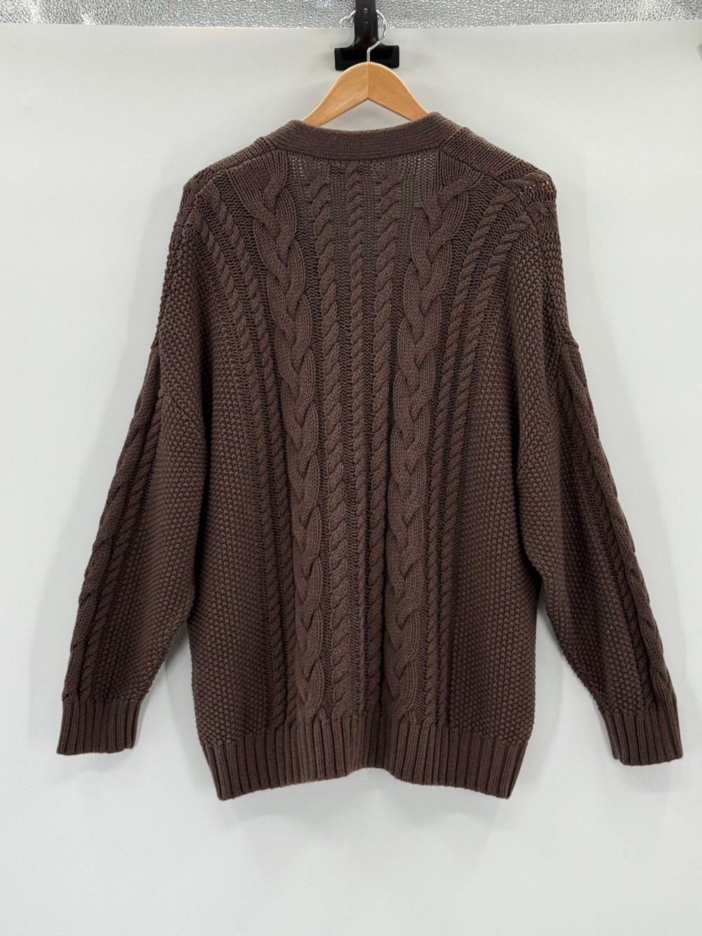 Quince 100% Organic Cotton Oversized Cable Knit Cardigan Heather Brown Large - Picture 8 of 16